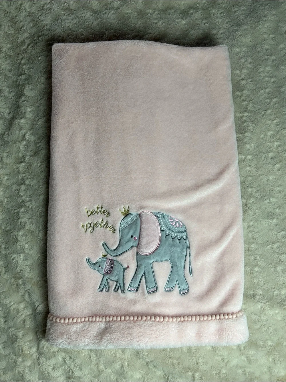 NoJo Better Together Elephant Mom & Baby Blanket Pink Gray Tiara Crown RARE HTF